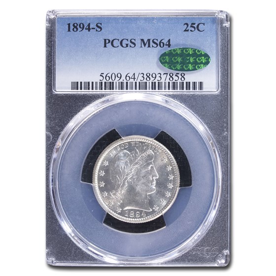 1894-S Barber Quarter MS-64 PCGS CAC 1894-S Barber Quarter MS-64 PCGS CAC
